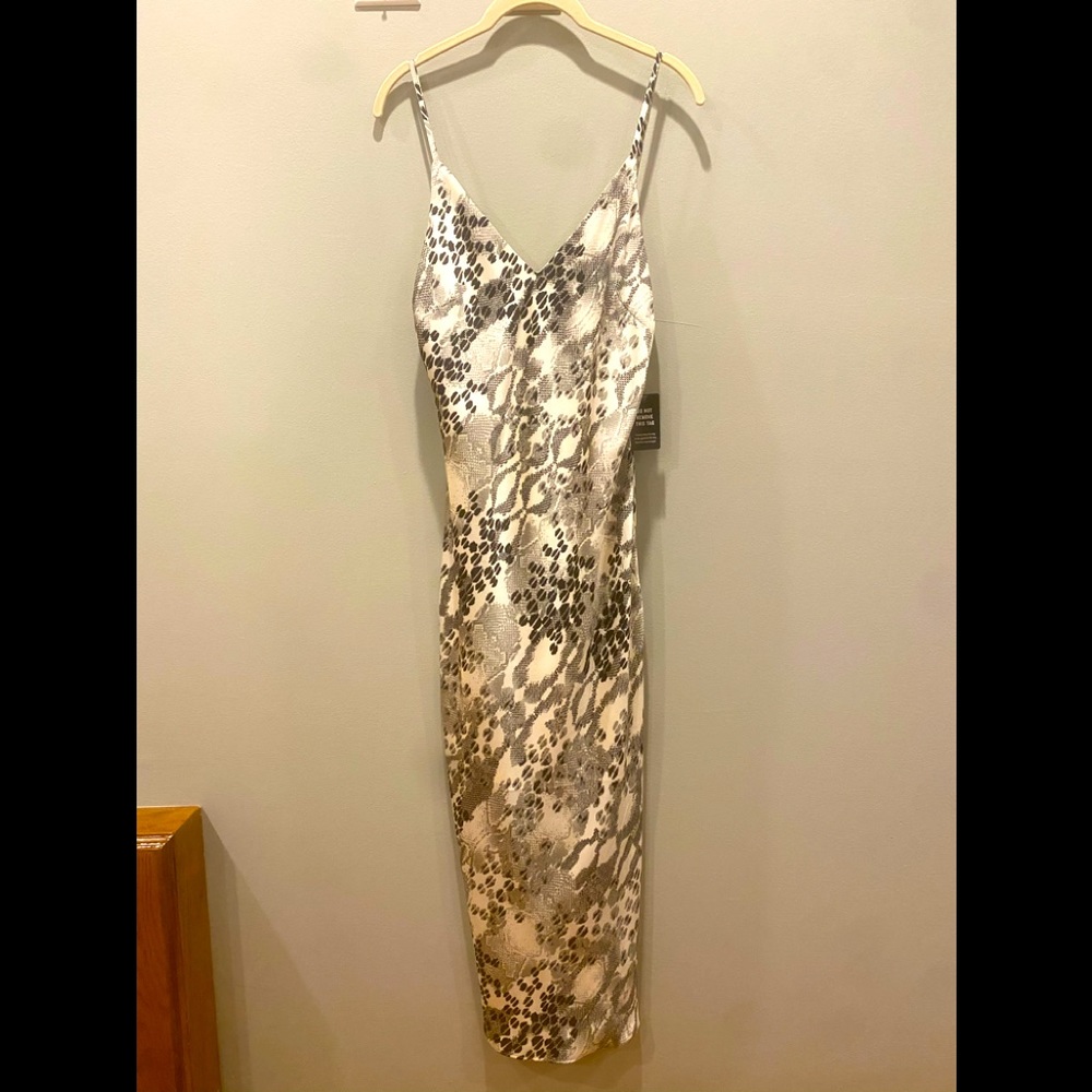 Satin Snake Print Midi Dress
